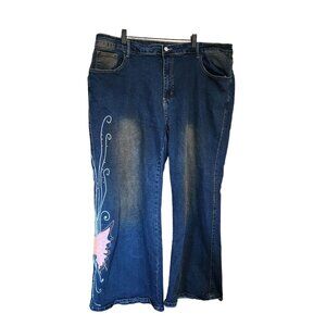 DT Denim Jeans  Butterfly Wide Leg Retro Womens Plus Size 4XL
